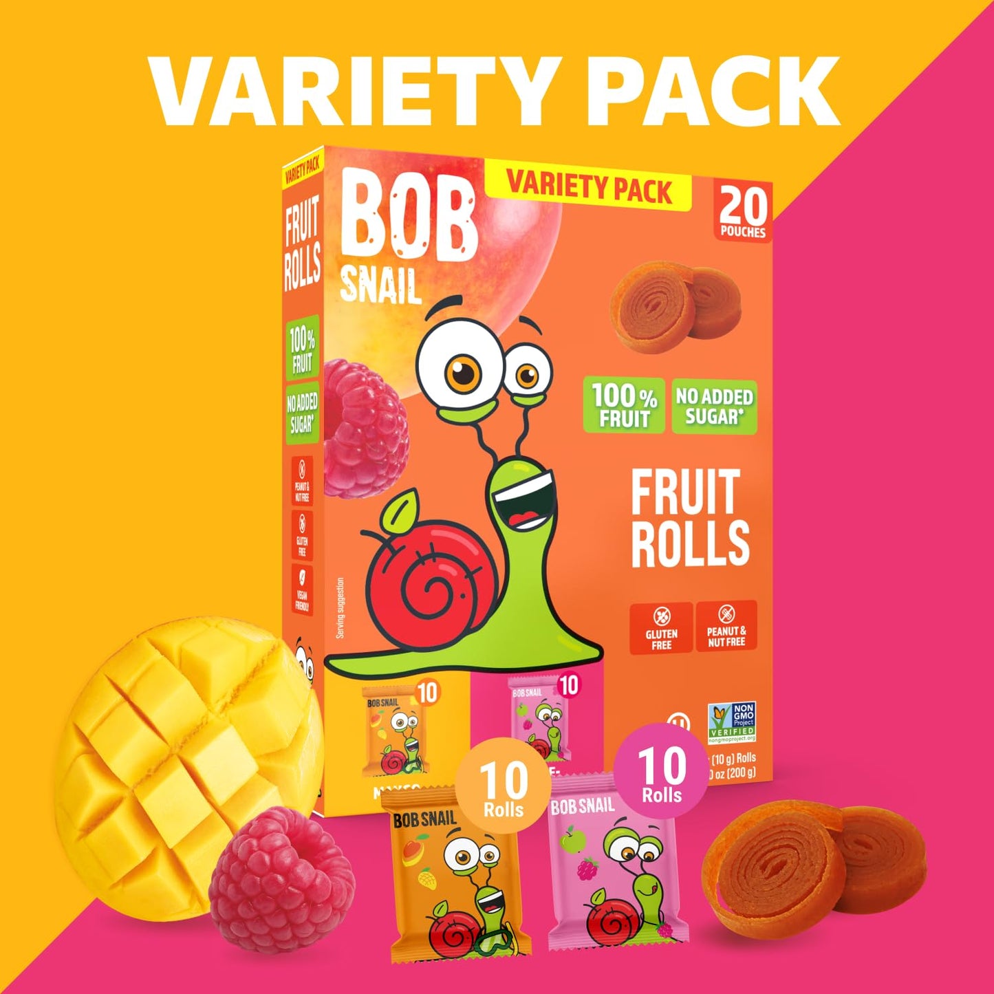 Mango & Raspberry Fruit Rolls Variety Pack — 20 rolls